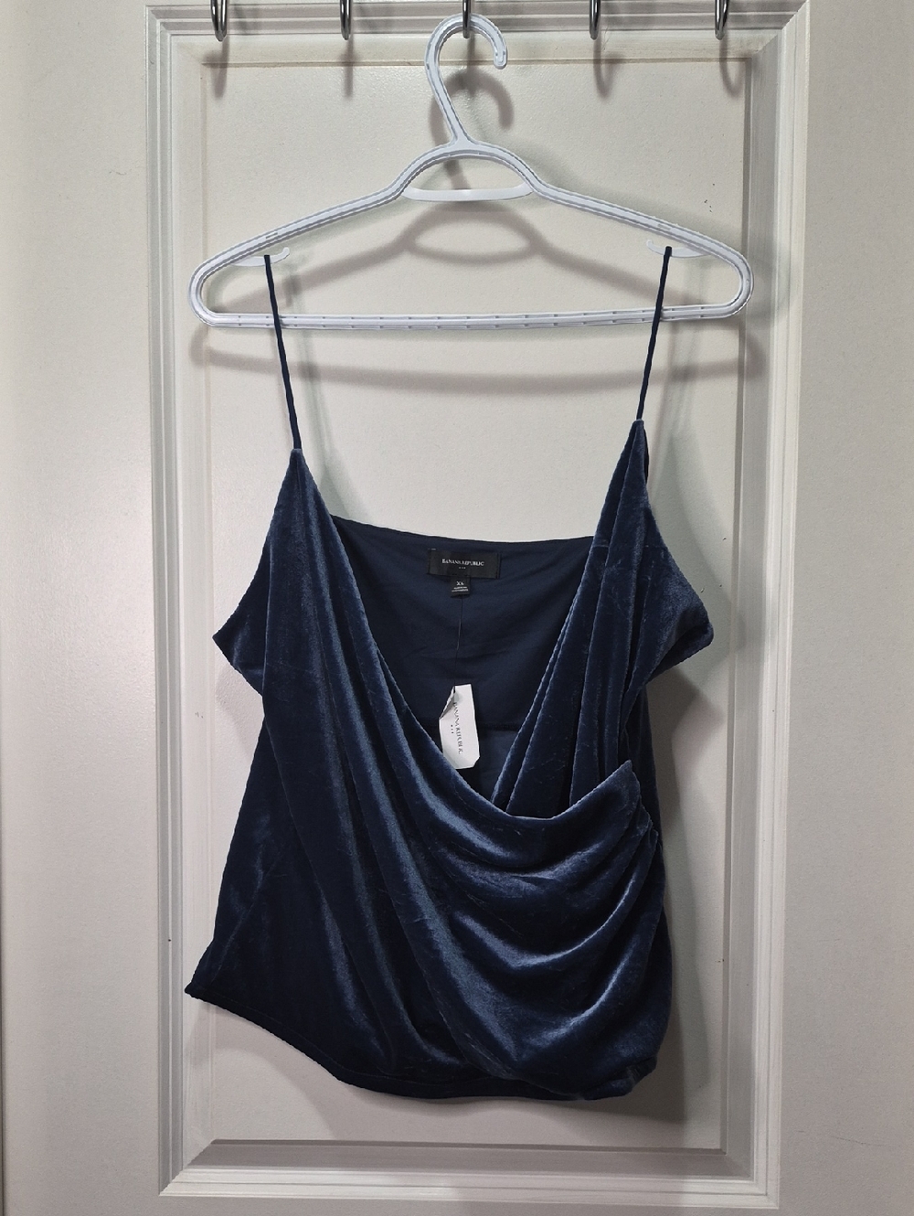 Banana Republic Navy Velvet Draped Spaghetti-Strap Cami